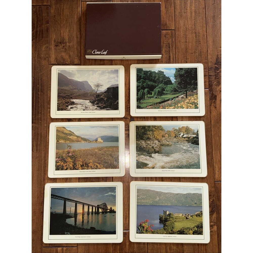 Vintage Clover Leaf Table Mats Placemats Scotland Castles Cork Back Set of 6